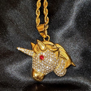 Gold Unicorn Pendant Necklace - Fantasy Jewelry, Enchanted Unicorn, Mythical Creature, Bling Necklace, Magical Fashion, Whimsical Style
