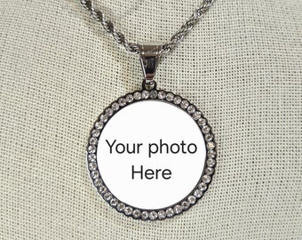 Collar con colgante de foto de recuerdo redondo personalizado / Collar con imagen personalizada / Regalo de recuerdo, Collar con foto con medallón, Regalo de aniversario