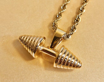 Collier avec pendentif haltère, finition dorée, style salle de sport, Lift Life, Fitness, Salle de sport, Entraînement, Amateur de fitness, Amateur de sport, Bijoux d'haltérophilie