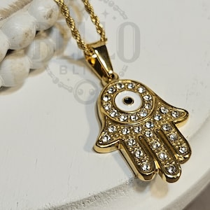 Hamsa Necklace, Hamsa Hand of Fatima Necklace, Hand of Fatima, Dainty Minimalist Necklace, Waterproof Jewelry, Perfect Gift 16-24 Chain