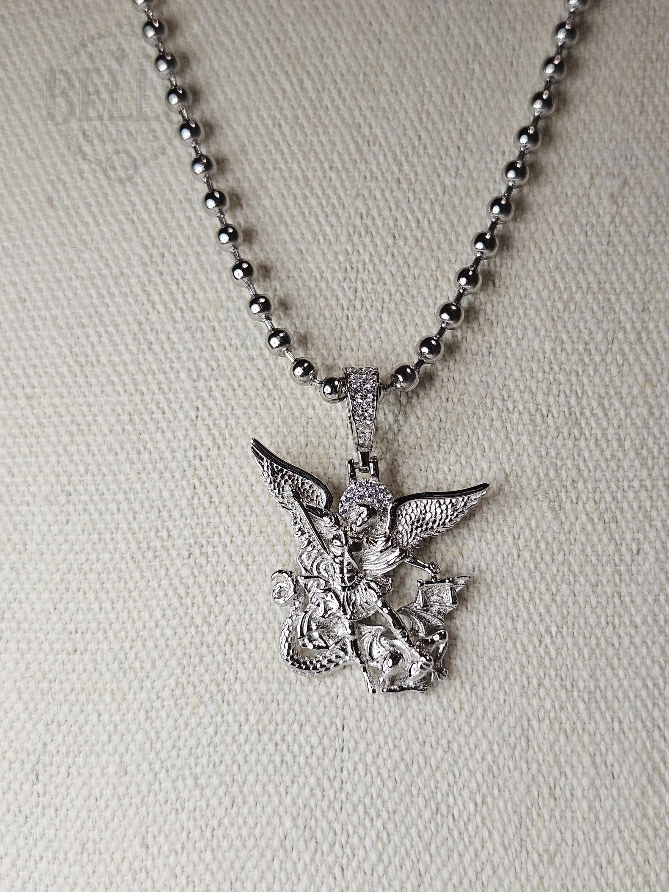 Medaglione Arcangelo Oro Placcato Medaglia San Michele Arcangelo Ciondolo Con Collana In Acciaio Al Tanio Personalizzato Con Anello San Michele Arcangelo Collana San Michele Placcato Oro