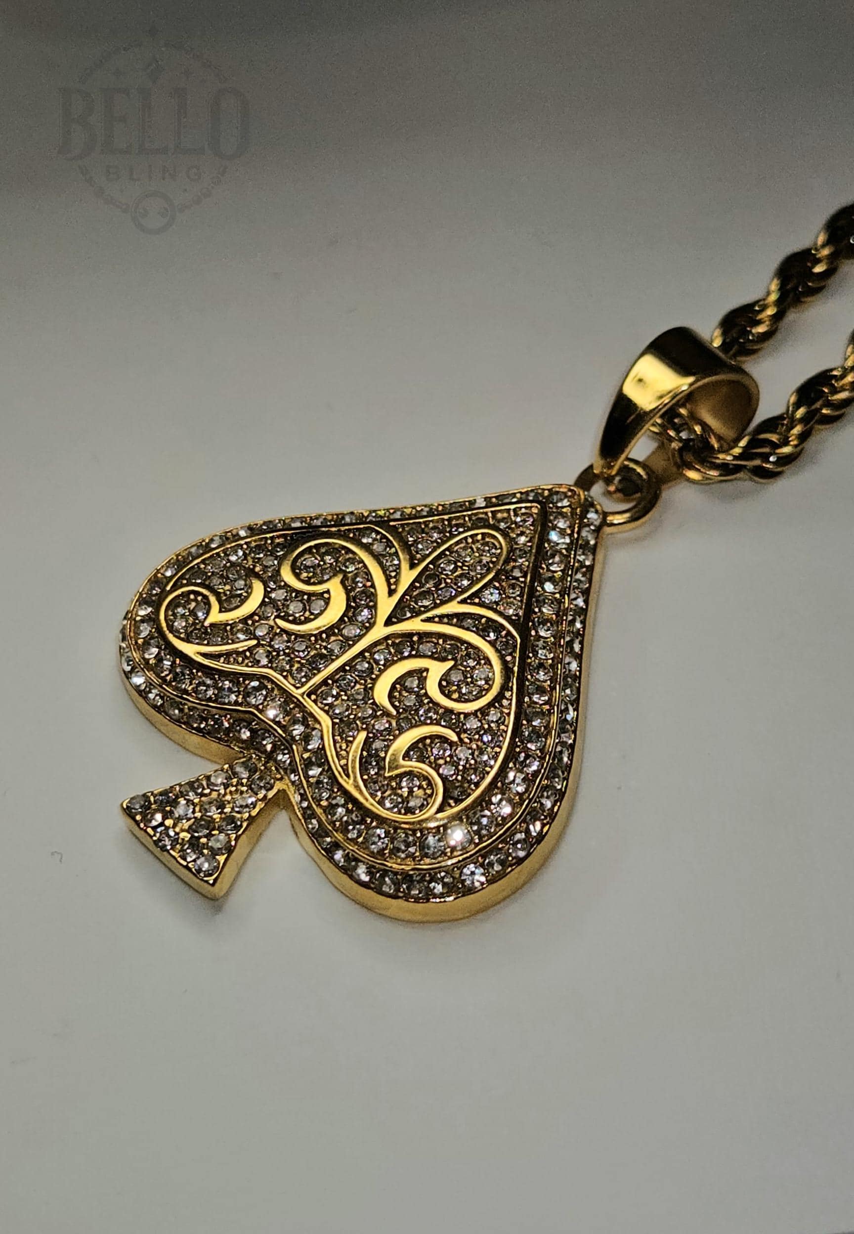 Spade Pendant Necklace - Card Suit, Gold Finish, Hypoallergenic