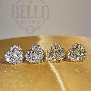 Herz Baguette Diamant Ohrstecker funkeln CZ, Frauen Ohrringe, Ohrringe Für Sie, Herzform 925 Sterling Silber Ohrringe, Liebesohrring