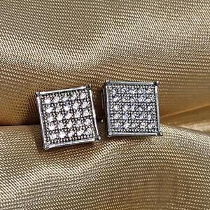 Quadratische Ohrstecker Ohrringe - Funkelnde CZ Herren Ohrring, geeiste Ohrstecker Screwback Eisige Ohrringe, Herrenschmuck, hypoallergener Schmuck, Diamant CZ Ohrstecker