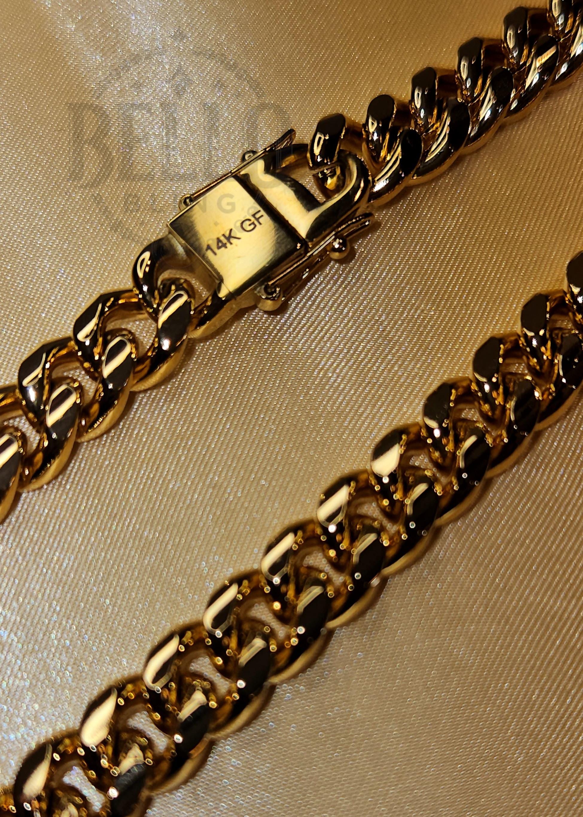 10mm Miami Cuban Curb Link Chain Necklace, 14k Gold Stainless 