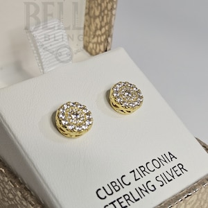 14k Gold Round Flower Stud Earrings - Sparkling CZ Men&#39;s Earring, Studs Screwback earrings, Men&#39;s Sterling Silver Earrings Jewelry