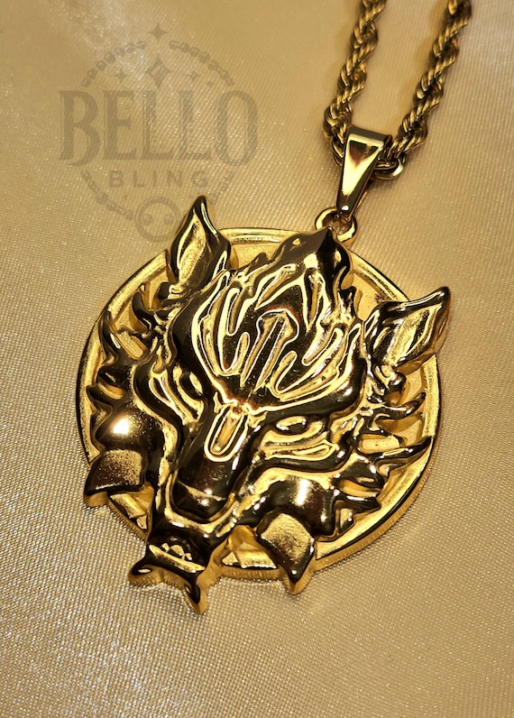 Men Women 14k Gold Sculpted Viking Fenrir Wolf Head Pendant Charm