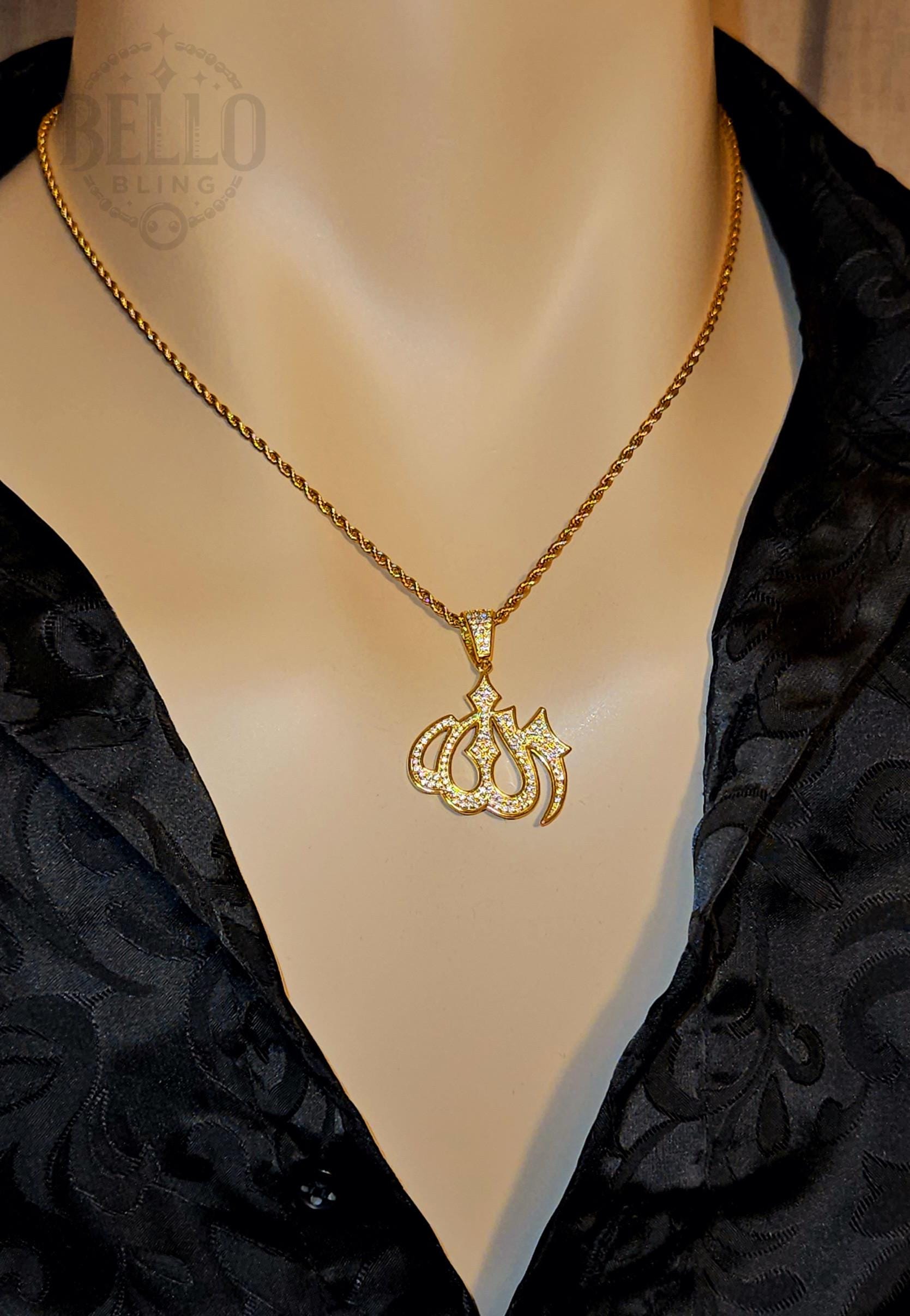 Allah Pendant Necklace Gold Finish - Islamic Jewelry, Hypoallergenic ...