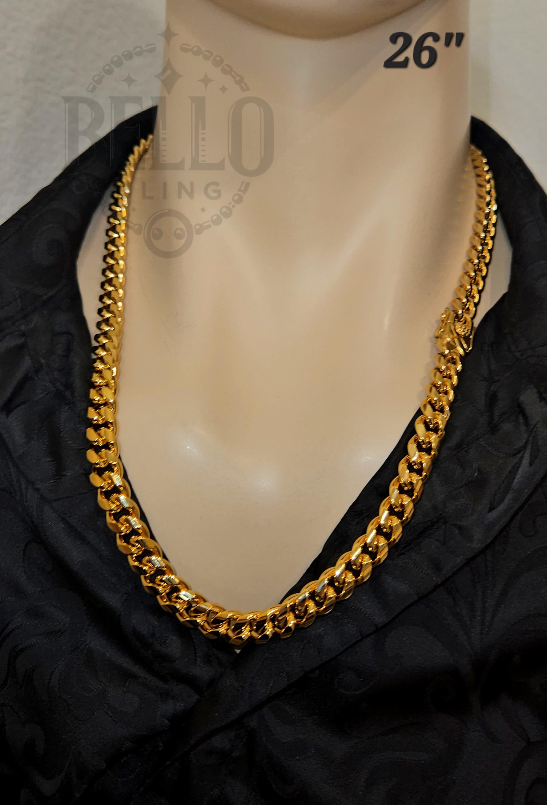 10mm Miami Cuban Curb Link Chain Necklace, 14k Gold Stainless 