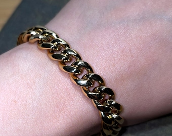 Bracciale a maglie cubane Miami in oro 14k con chiusura a scatola, 10 mm, 8" in acciaio inossidabile massiccio con rivestimento in oro PVD, robusto, antiossidante, impermeabile