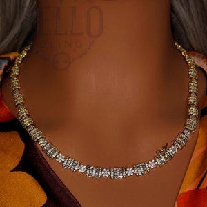8mm 20&quot; Flower Tennis Gold Icy Chain Necklace, Iced Prong Handset Cz Diamond Tennis Choker Chain, Ice Out Tennis Necklace, Men Women Jewelry