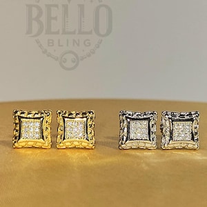 925 sterlingzilveren oorknopjes - sprankelende CZ herenoorbel, vierkante studs geschroefde oorbellen, herensieraden, hypoallergene sieraden