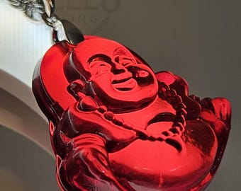 Red Buddha Pendant Necklace: Stainless Steel Lucky Charm