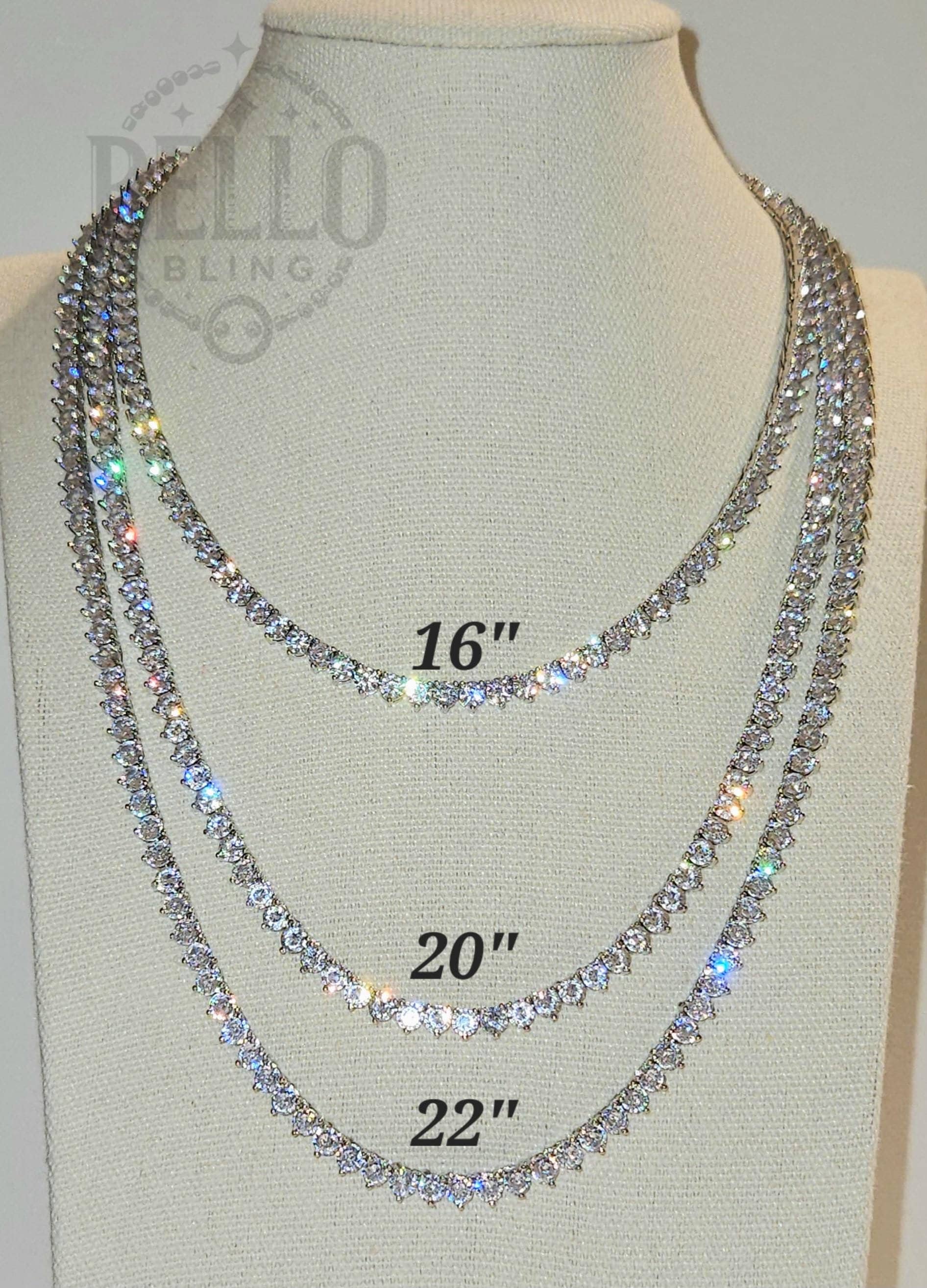 3 prong Tennis Chain Silver Necklace, Iced Prong Handset Dainty 4mm Cz Diamond Choker Chain, Mens Women Classic Tennis Jewelry, Gift for her