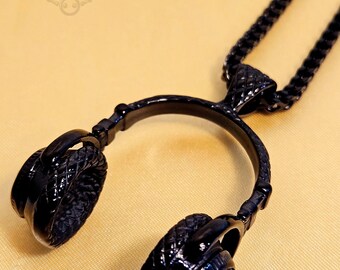 Black Headphones Pendant Necklace - Music Lover Jewelry, DJ