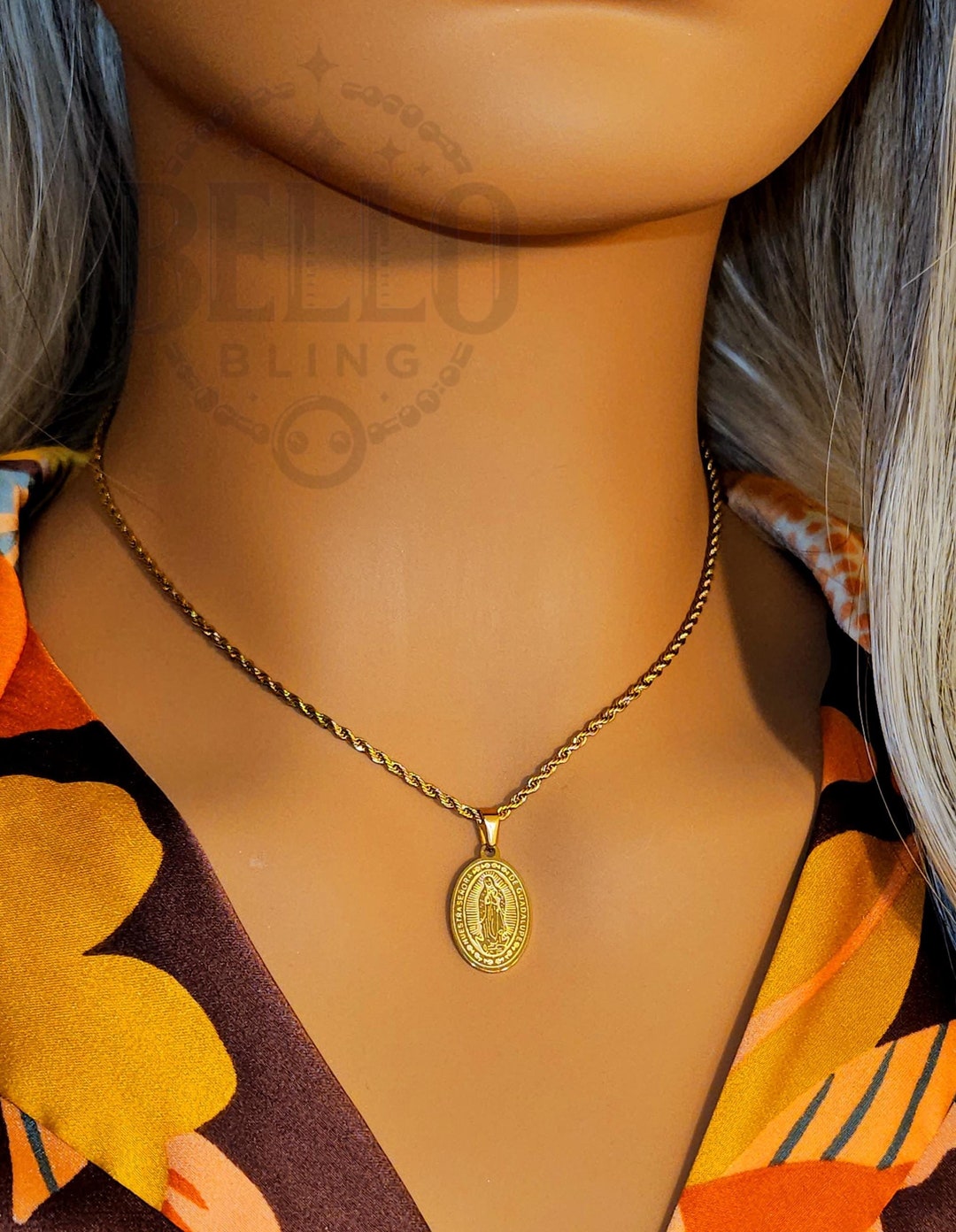 Our Lady of Guadalupe Gold Pendant Necklace - Virgin Mary Religious ...
