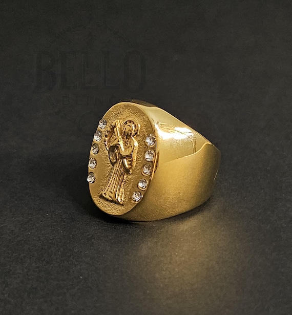 Gold Santa Muerte CZ Diamond Ring | Catholic Religious