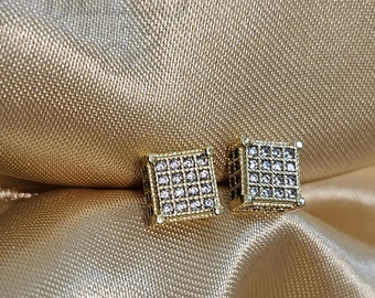 14k Gold Plated Square CZ Stud Earrings: Sterling Silver Hypoallergenic Jewelry