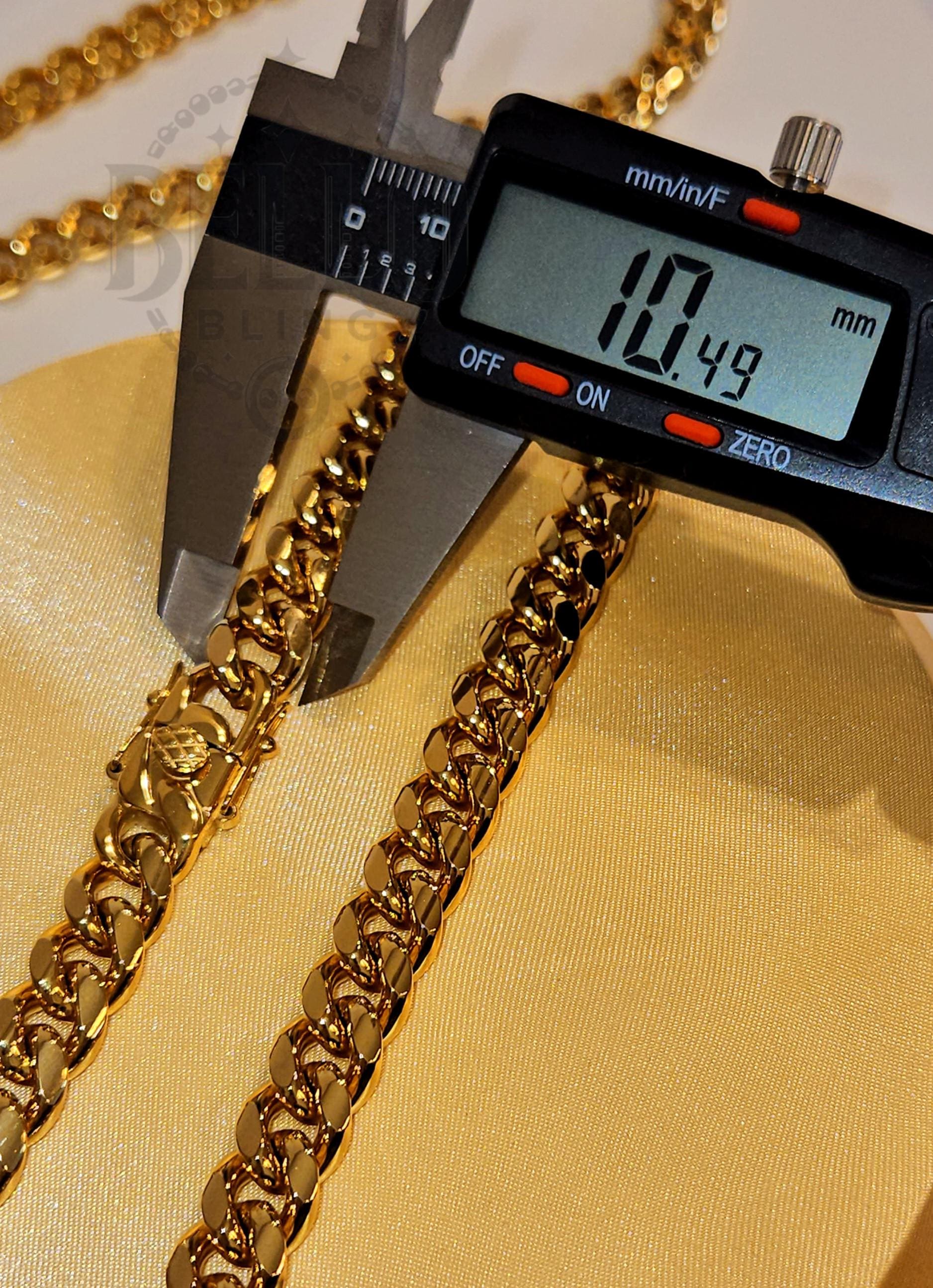 10mm Miami Cuban Curb Link Chain Necklace, 14k Gold Stainless 