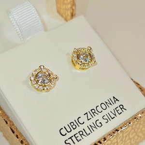 925 Sterling Silber Runde Ohrstecker - funkelnde CZ Herren Ohrring, Ohrstecker mit Schraubverschluss, Herren Schmuck, hypoallergen Schmuck