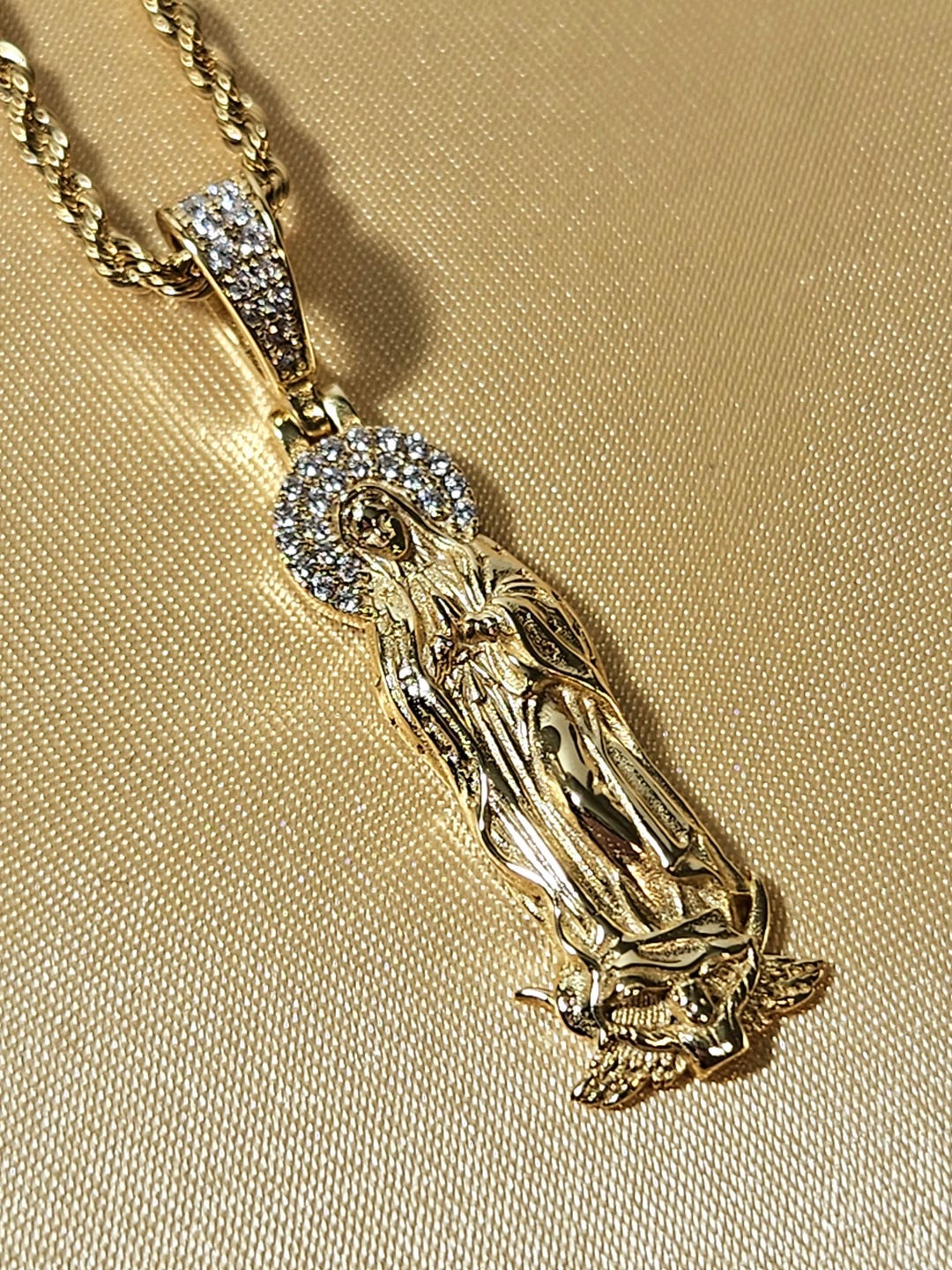 14k Gold Sterling Silver Our Lady of Grace Pendant – Virgin Mary ...