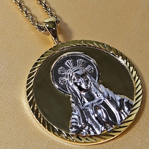 Virgin Mary Pendant Necklace – Gold & Silver-Tone Medal, Catholic Religious Jewelry Gift