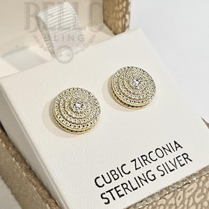 Große Runde Gold Ohrstecker - Iced CZ Herren Ohrstecker, Ohrstecker Schraubverschluss, Herren Schmuck, hypoallergen Schmuck, Diamant CZ Ohrstecker