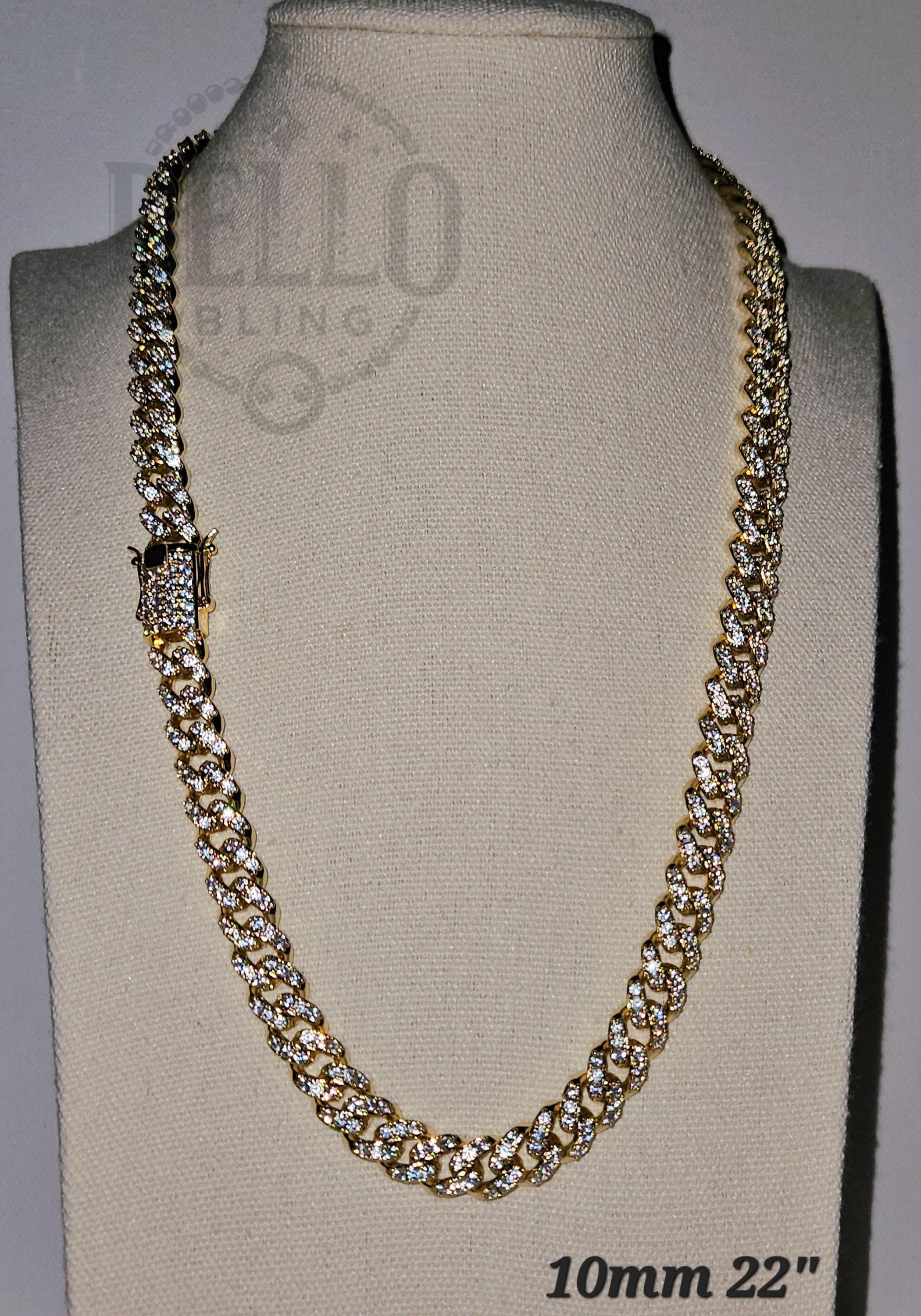 マイアミ キューバンリンクチェーン 10 mm 22インチネックレス、14k