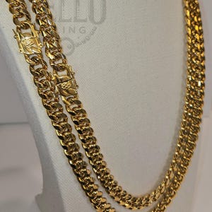 Collier chaîne cubaine à maillons gourmette Miami 10 mm, chaîne en or 14 carats en acier inoxydable, chaîne cubaine en or solide et luxueuse à prix abordable de 20 po. de longueur