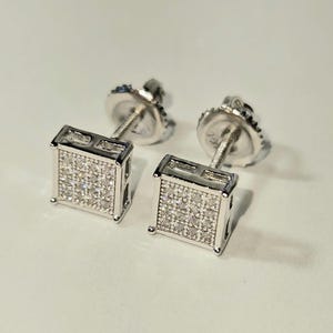 Orecchini a bottone quadrati con diamanti in argento Sterling 925 e zirconi scintillanti, gioielli ipoallergenici, orecchini per lui, orecchini in argento con griffe da 6 mm