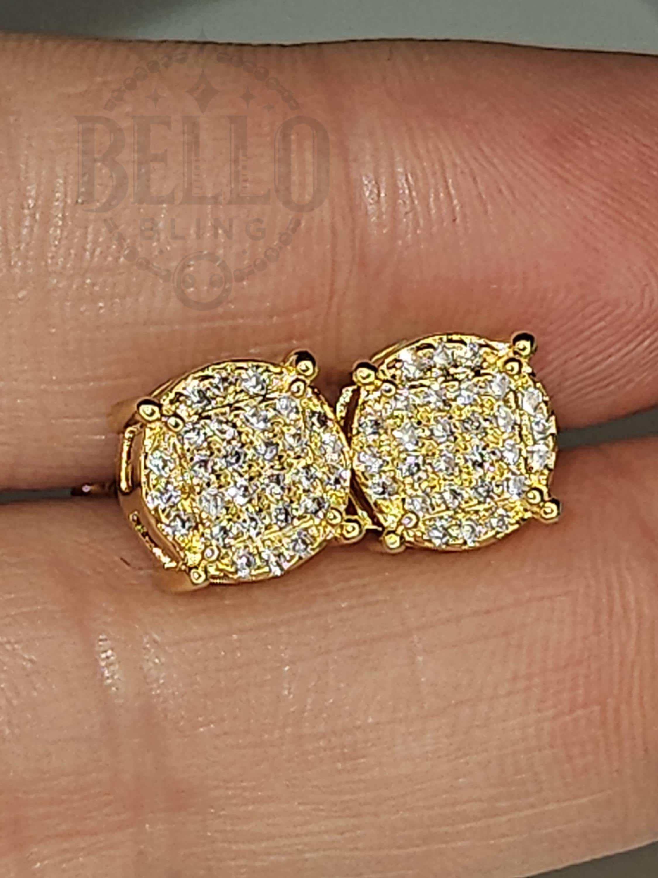 Round Gold Stud Earrings - Sparkling Men Women Earring, Studs Screwback…