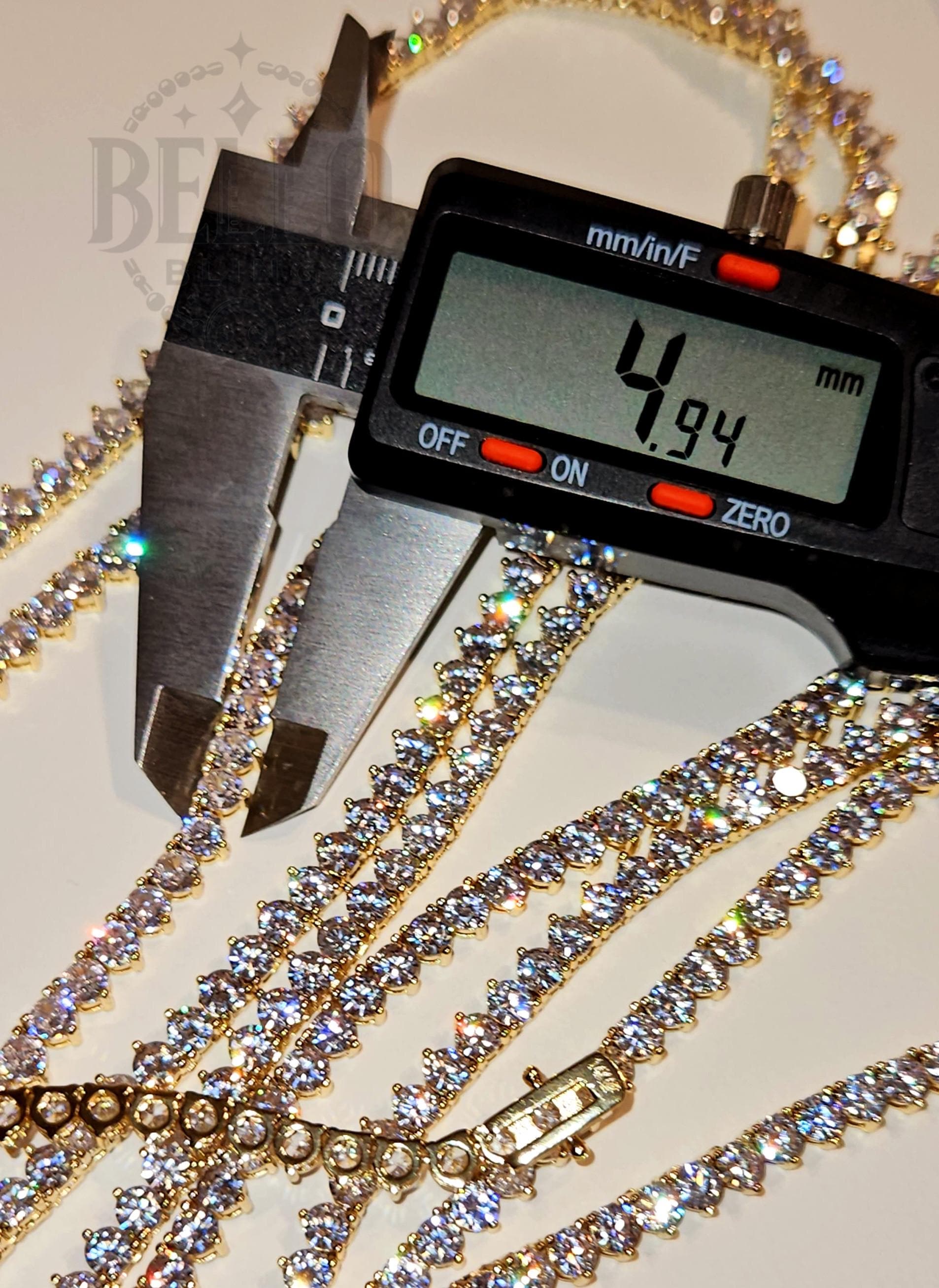 テニスチェーンネックレス、アイス3プロングハンドセット4mm 