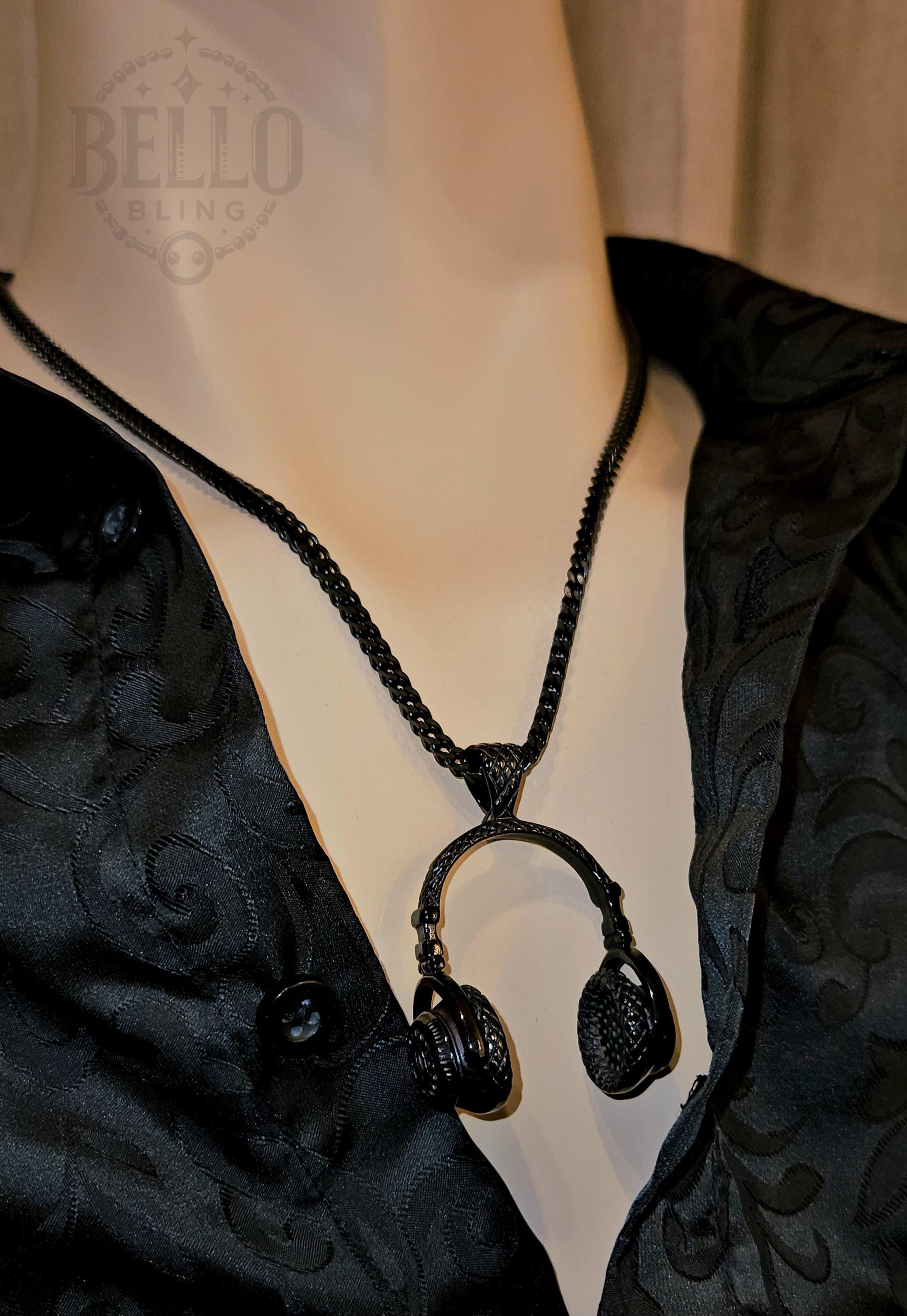 Black Headphones Pendant Necklace - Music Lover Jewelry, DJ