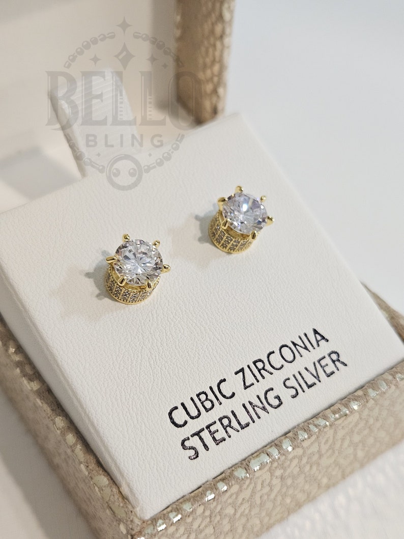 Eva R Gold 14k Gold Plated Sterling Silver CZ Stud Earrings: Mens Iced Jewelry - Etsy