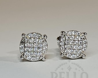 Orecchini Uomo Argento Ghiacciato Micro Pave &ndash; Rotondo 10mm Con Chiusura A Vite &ndash; Metaltree98
