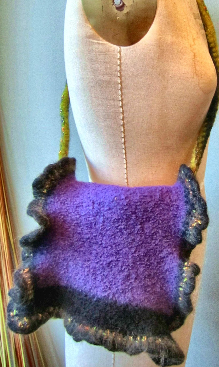 Violet Hand Knit Womens Purse, Purple Knit Bag, Handmade Knitted Bags, Womens Knit Fashion Bag, Boho Chic Knitted Handbag, Crochet Bag