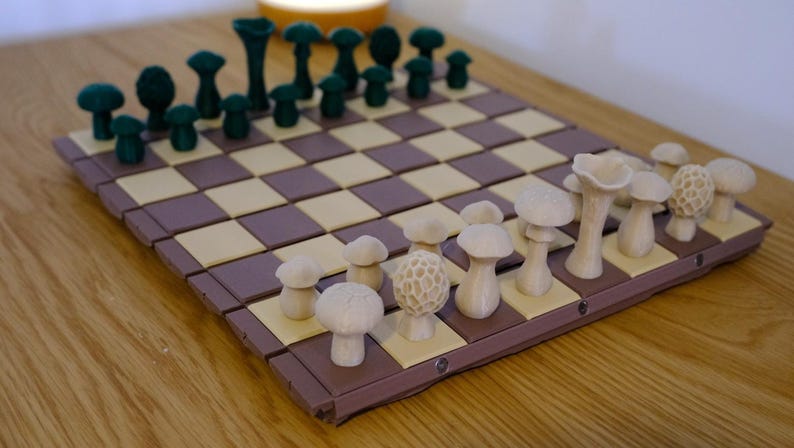 3D Printed Mushroom Chess Set | Unique Travel Game image 1