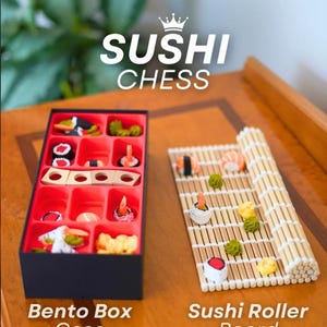 寿司チェスセット – 3Dプリントのノベルティチェスゲーム | 寿司愛好家やチェスファンへのプレゼントに最適 | 送料無料