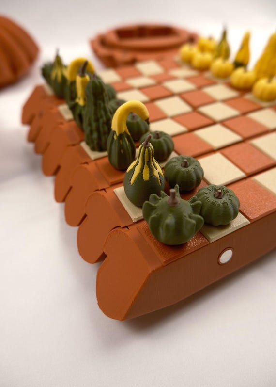 Gourd Games | 3D Printed Pumpkin Dice Tower, Checkers & Chess Board Game Set