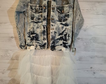 Upcycled girls jacket, handmade and custom deisgned