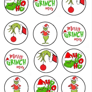Holiday Grinch Christmas Edible Cupcake Toppers