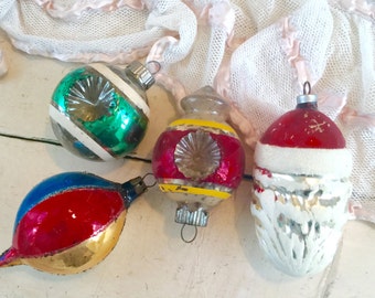 Vintage German Christmas Ornament Balls Santa Set of 4