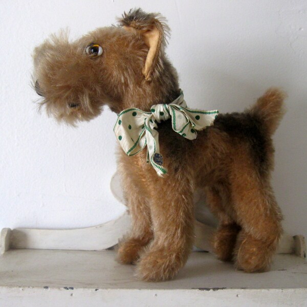 RESERVED Antique Fox Terrier Dog Mohair Stuffed Animal Puppy German with Polka Dot Bow