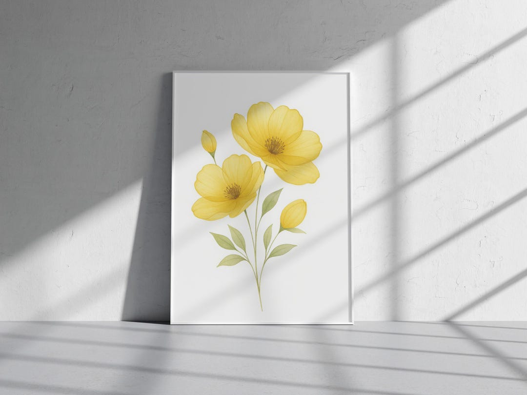 Yellow Flower Poster – Sunny Watercolor Botanical Wall Art | Digital ...