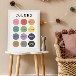 Póster de colores para niños / Aprende los colores imprimible / Arte mural educativo / Descarga digital
