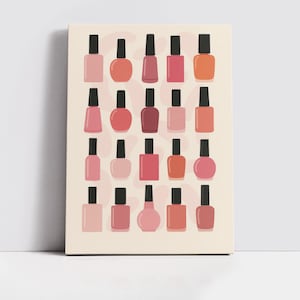 pink nail polish bottles printable wall art, manicure salon decor, beauty studio illustration, nail art poster, cosmetology room print