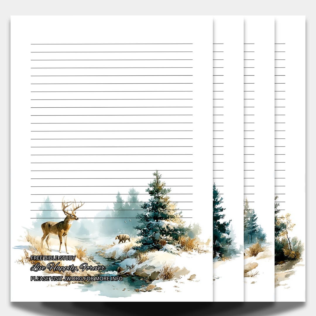 JW Letter Writing Paper: Deer on Winter River Stationery (printable) - Etsy