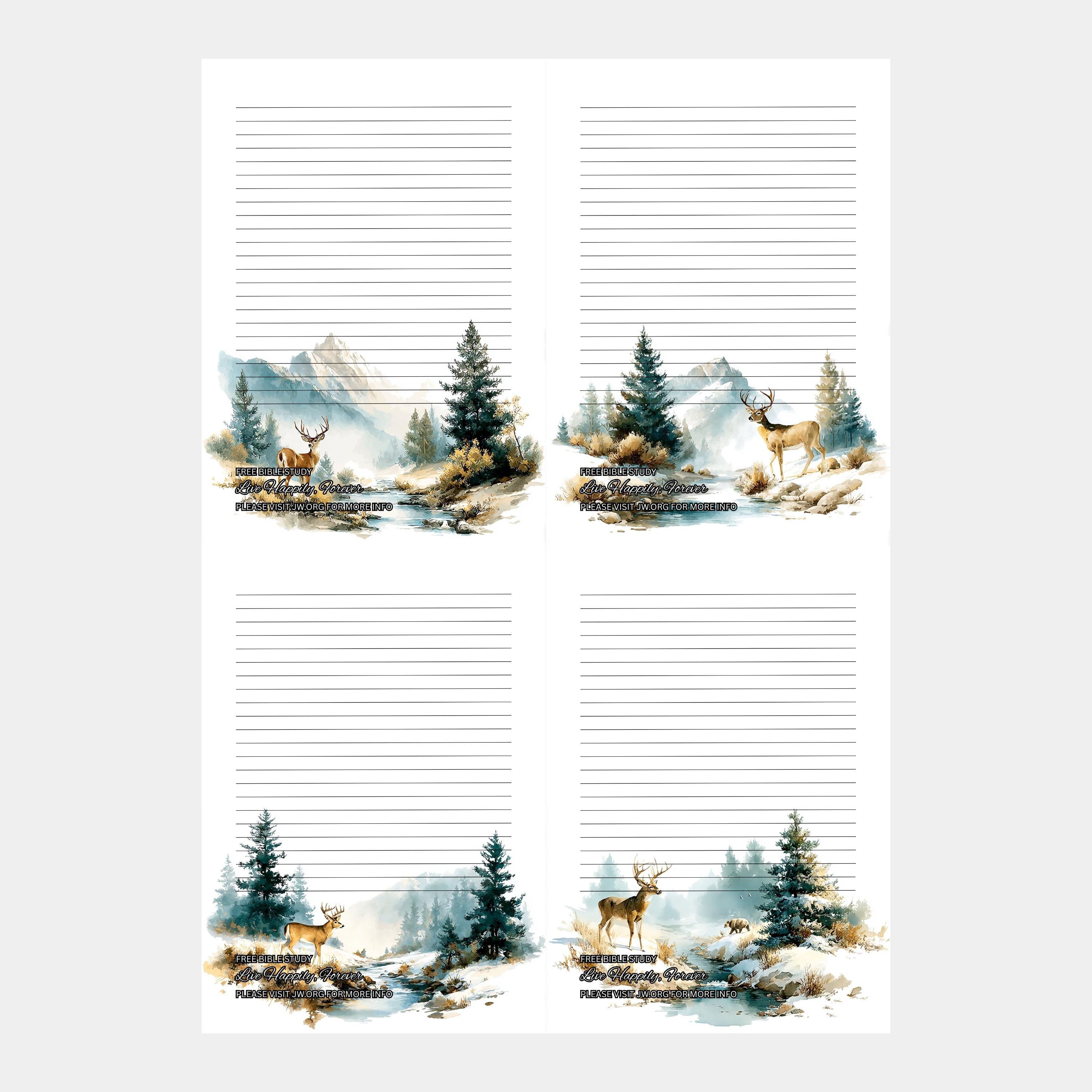 JW Letter Writing Paper: Deer on Winter River Stationery (printable) - Etsy