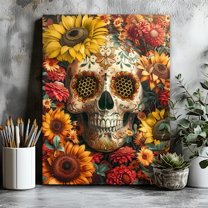 Sugar Skull Wall Art, Canvas Art, Skull Print, Skull Artwork, Skull Canvas Wall Art, Skull Canvas, Skull Art, Canvas Art Print, Wall Art