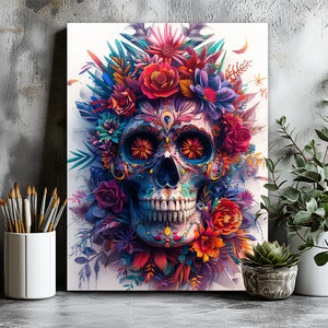 Sugar Skull Wall Art, Canvas Art, Skull Print, Skull Artwork, Skull Canvas Wall Art, Skull Canvas, Skull Art, Canvas Art Print, Wall Art